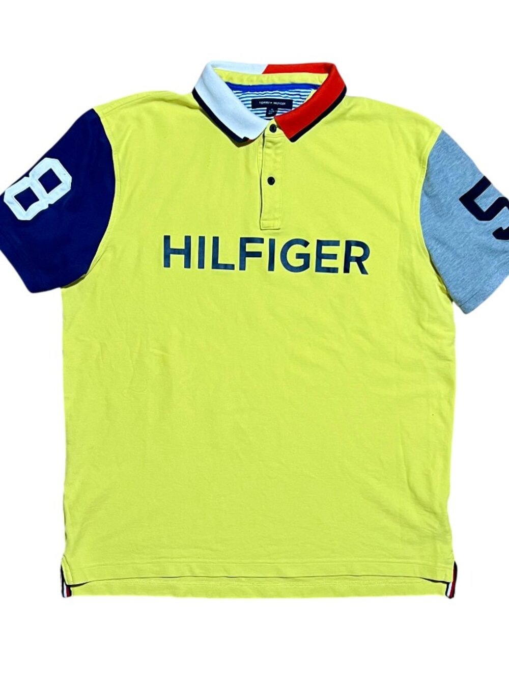 Tommy Hilfiger Colorblock Performance Pique 90s/Y2K Spellout Polo Shirt, Mens XL